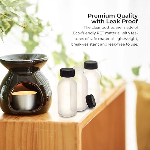 Miniatura 4 de Paquete de 6 botellas redondas de vidrio Boston transparente de 1 oz con tapa negra