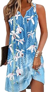 Summer Dresses for Women 2025 Beach Loose Casual A Line Dress Sleeveless V-Neck Sundress with Pockets - Buy now