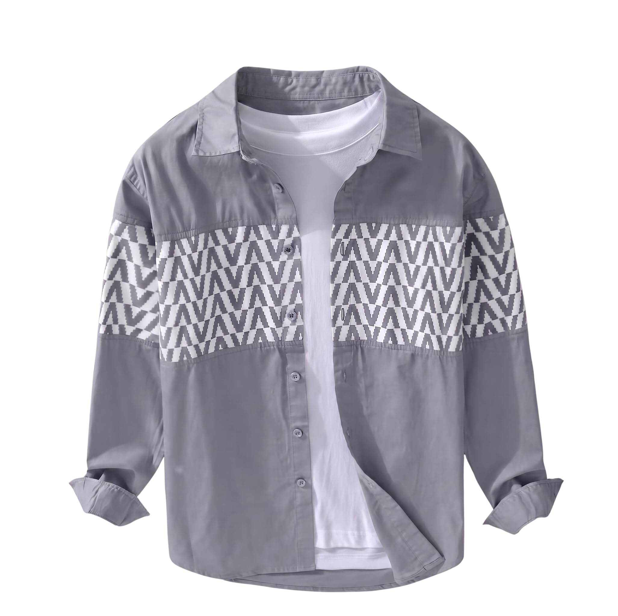 Afflatus Men’s Casual Shirt with Geometric Print, Gray Grey - Image 1
