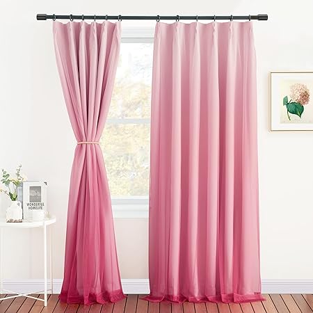 Amazon Nicetown カーテン かわいい 女の子 レースカーテン おしゃれ 姫系 室内装飾 明るい 雰囲気 グラデーション 幼稚園 北欧 厚手 幅100cm丈135cm 2枚組 ピンク色 カーテン オンライン通販