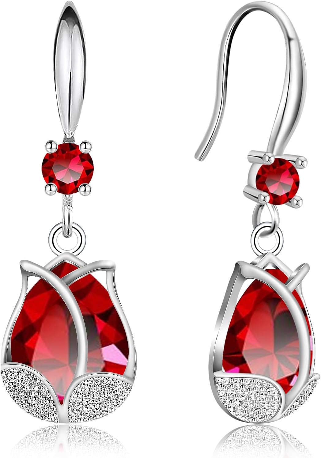 Bohemian Sliver Crystal Tulip Lightweight Dangle Drop Earrings Sparkly Teardrop Hollow Flower Hook Earrings For Women