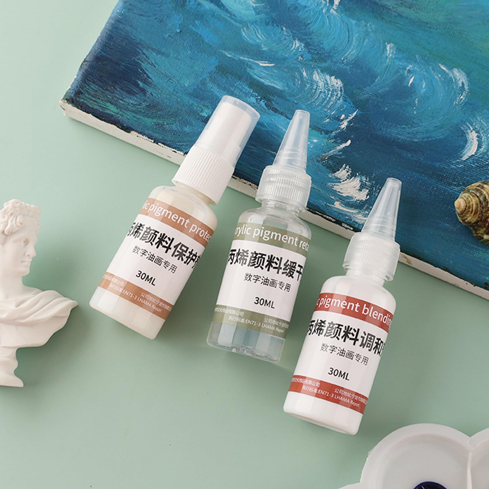 Akcesoria do malowania olejnego, zestaw 3 szt., zawiera akrylowy środek ochronny do miksera, 30 ml, dla artystów hobbystów