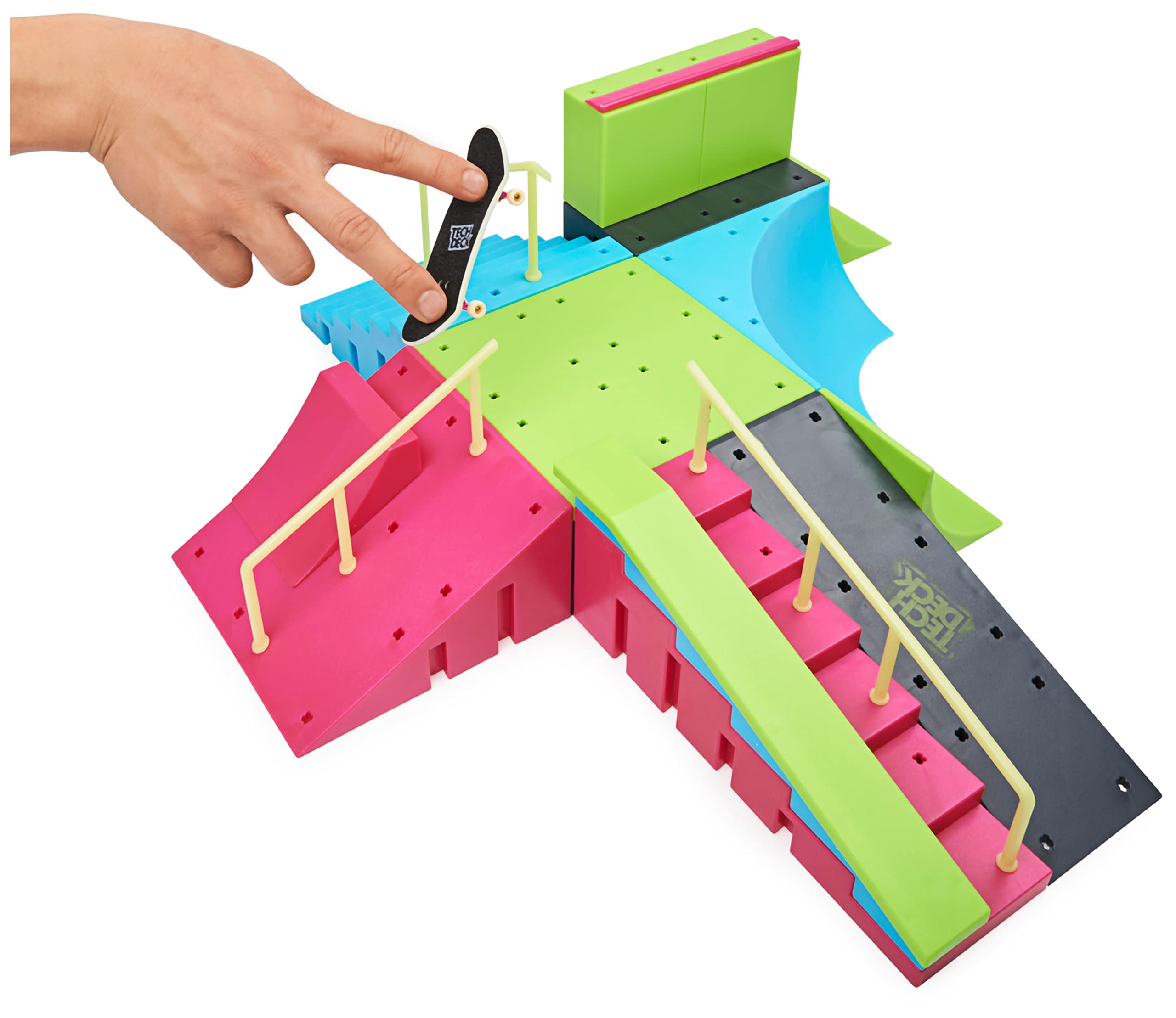 Tech Deck, Neon Mega Park X-Connect Creator, anpassbares Rampenset mit Zwei Fingerboards, leuchtet im Dunkeln, Kinderspielzeug für Jungen und Mädchen