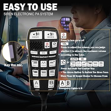 Emergency Police Siren Speaker Kit, 200W Multi-Tones Emergency Sirens PA System Extra Slim Speaker with Handheld Microphone, Car Alarm Megaphone for 12V Vehicles, Tow Truck Pickup Ambulance SUVs | Car intercom system, IP67 Waterproof, Car Pa System, Extra Slim Speaker, Handheld Mic, Car Alarm Megaphone, 12V Vehicles Use