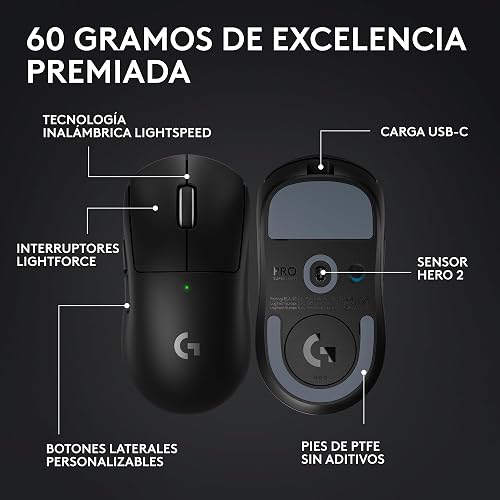 Logitech G PRO X SUPERLIGHT 2 wireless gaming mouse, 60 g pro-grade mouse with 5 programmable buttons, 44k DPI sensor, 8 kHz report rate, USB-C charging for PC/Mac - Black - 6