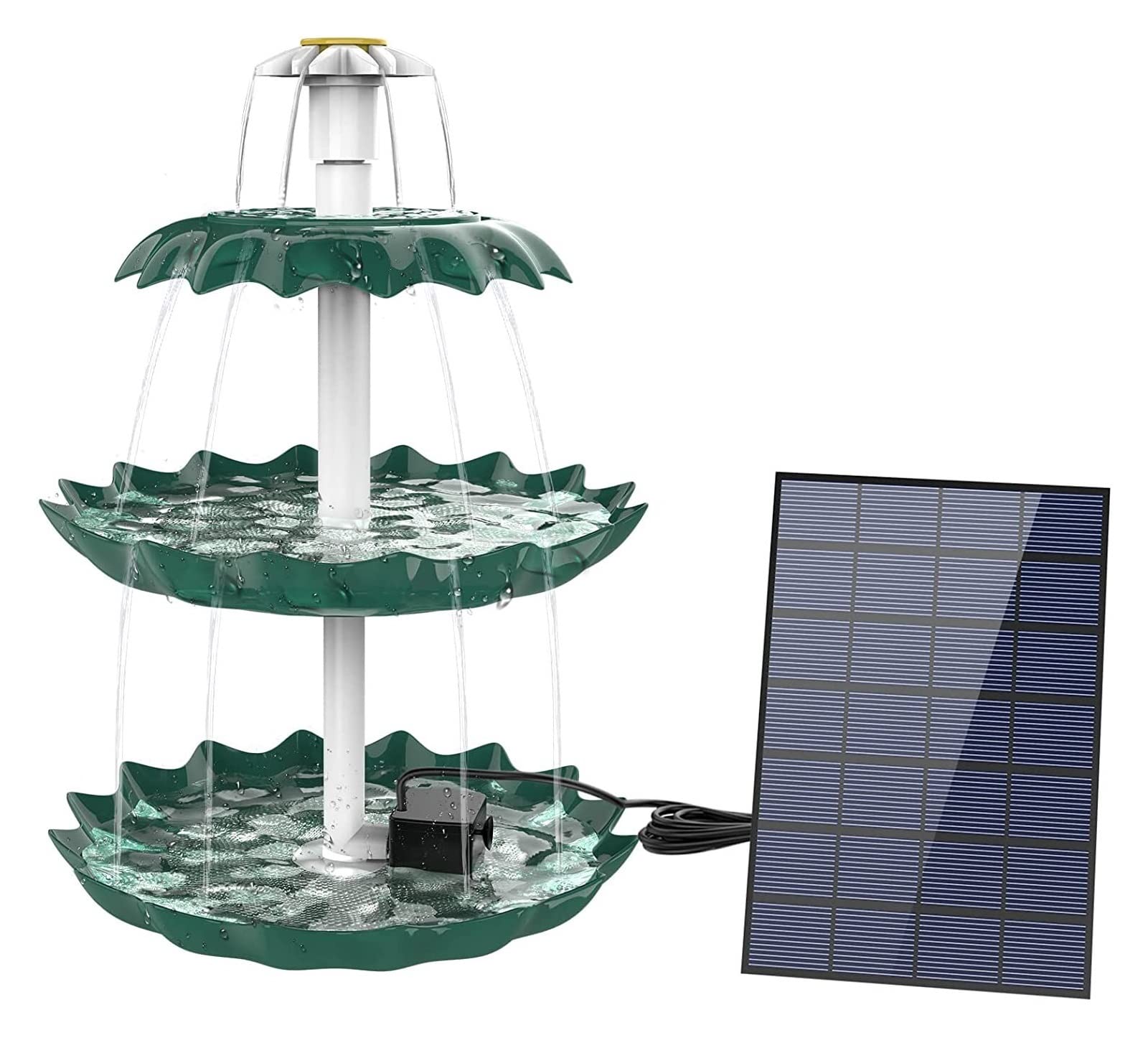 3 Tiered Bird Bath with 2.5W Solar Pump, DIY Fountain Detachable and Suitable for, Garden Decoration Efficient Use Of Energy(Green)
