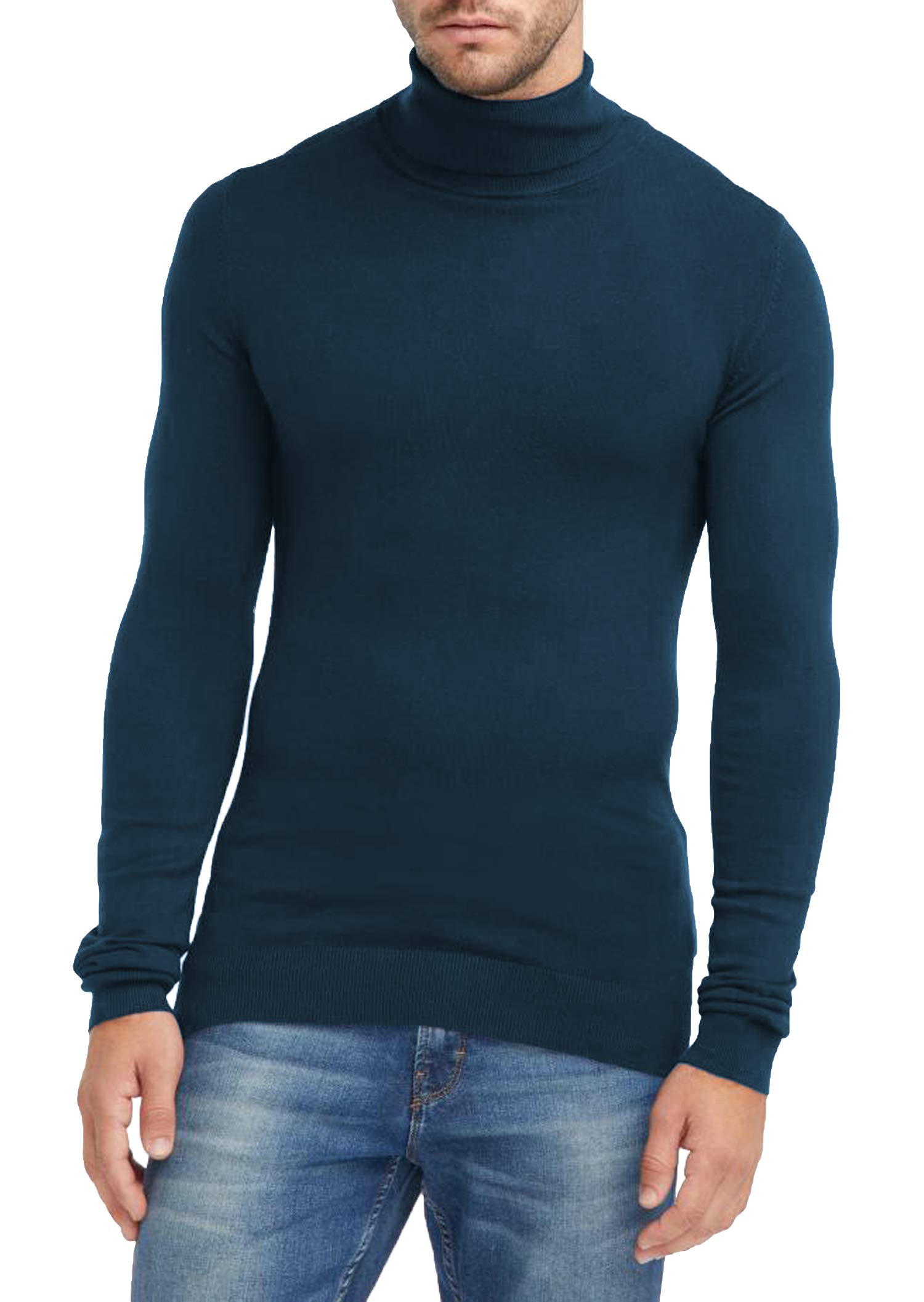 Hann Brooks Mens Thick Cotton Regular Fit Roll Polo Turtle Neck Jumper Pullover Top (Navy Blue, 2XL)