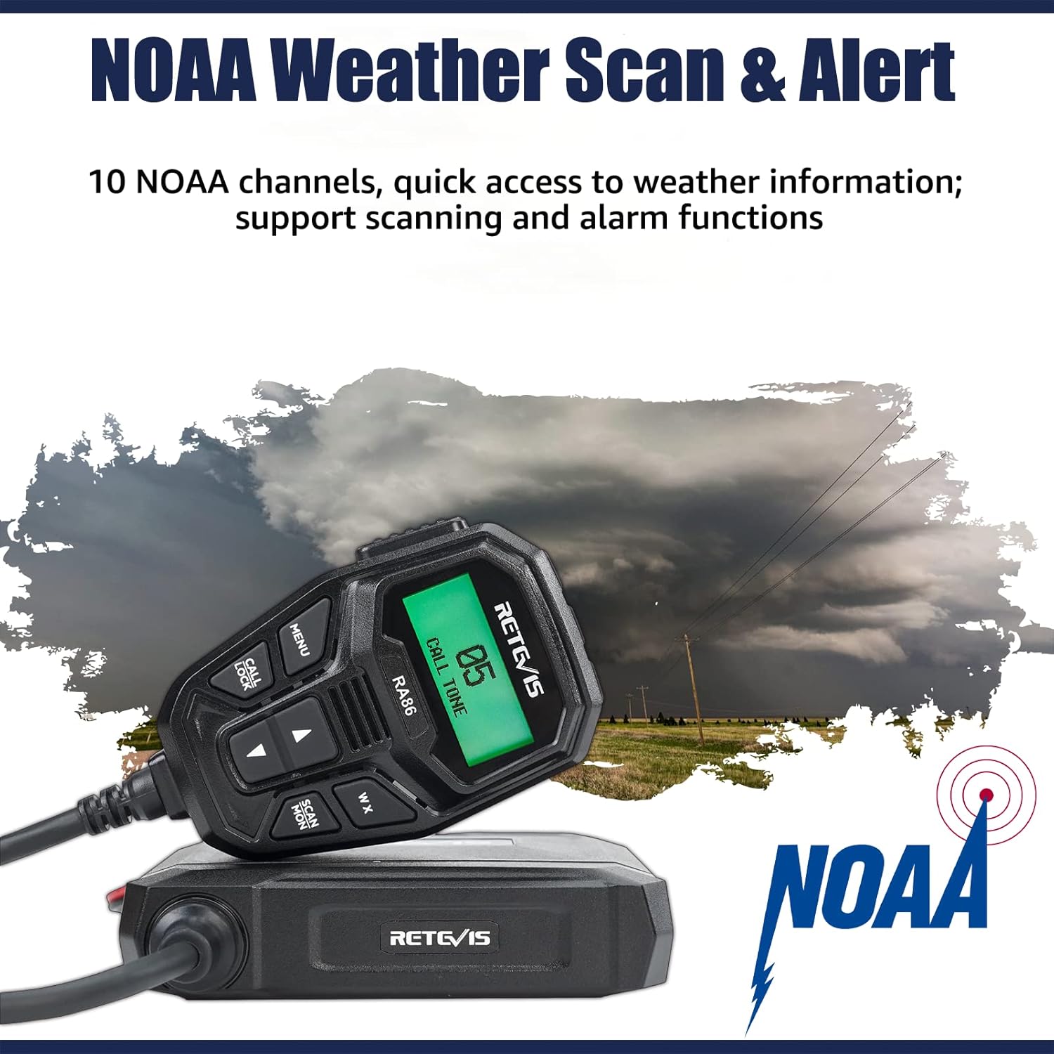 Retevis RA86 GMRS Mobile Radio - Update Chirp, GMRS Radio with Gain Antenna & Cigarette Lighter Plug, Repeater Channels Long Range Two Way Radio, NOAA Alert, Dual Speakers for Offroad, Jeep, Truck, RV