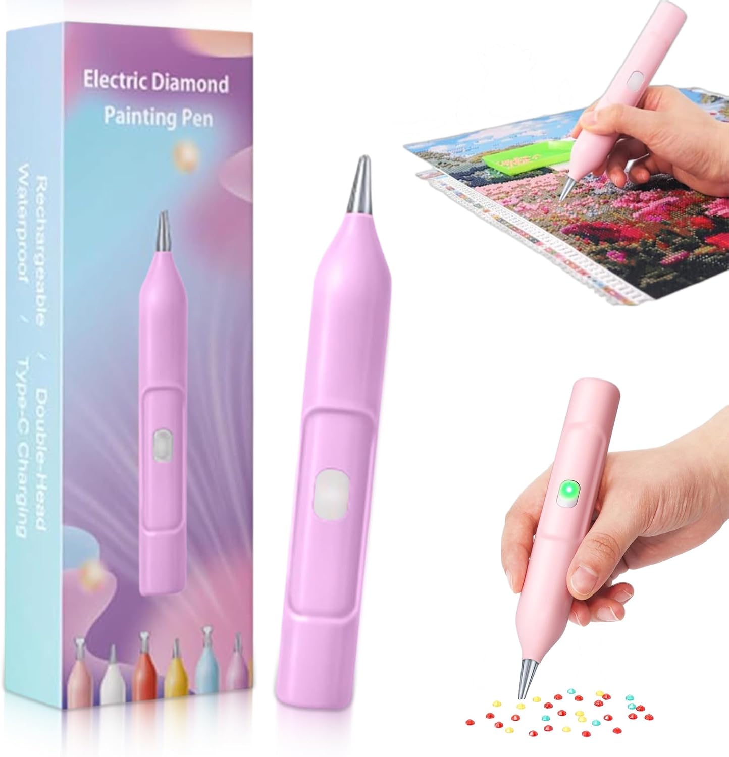 Electric Diamond Painting Pen 2025, Vacuum Diamond Art Pen Drill Pen Rechargeable Ipx5 Waterproof Painter, E-Painter No Wax Diamond Painting Pen Faster DIY Tool Kits (Purple)