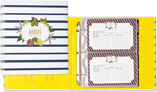 Miniatura 3 de C.R. Gibson Carpeta de recetas a rayas con gotas de limón, 9 x 9.5 pulgadas, 20 páginas.