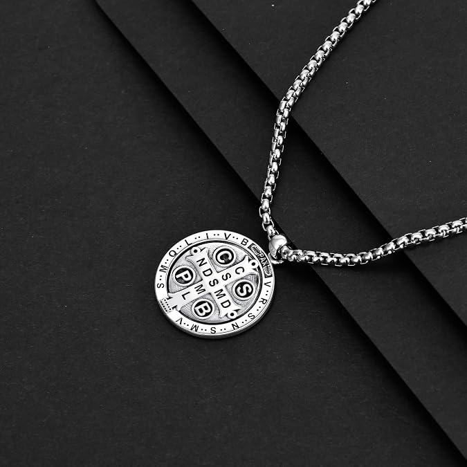 925 Sterling Silver St Michael/St Christopher Oval Round Medal Archangel Cross Necklace with 22+2 Chain