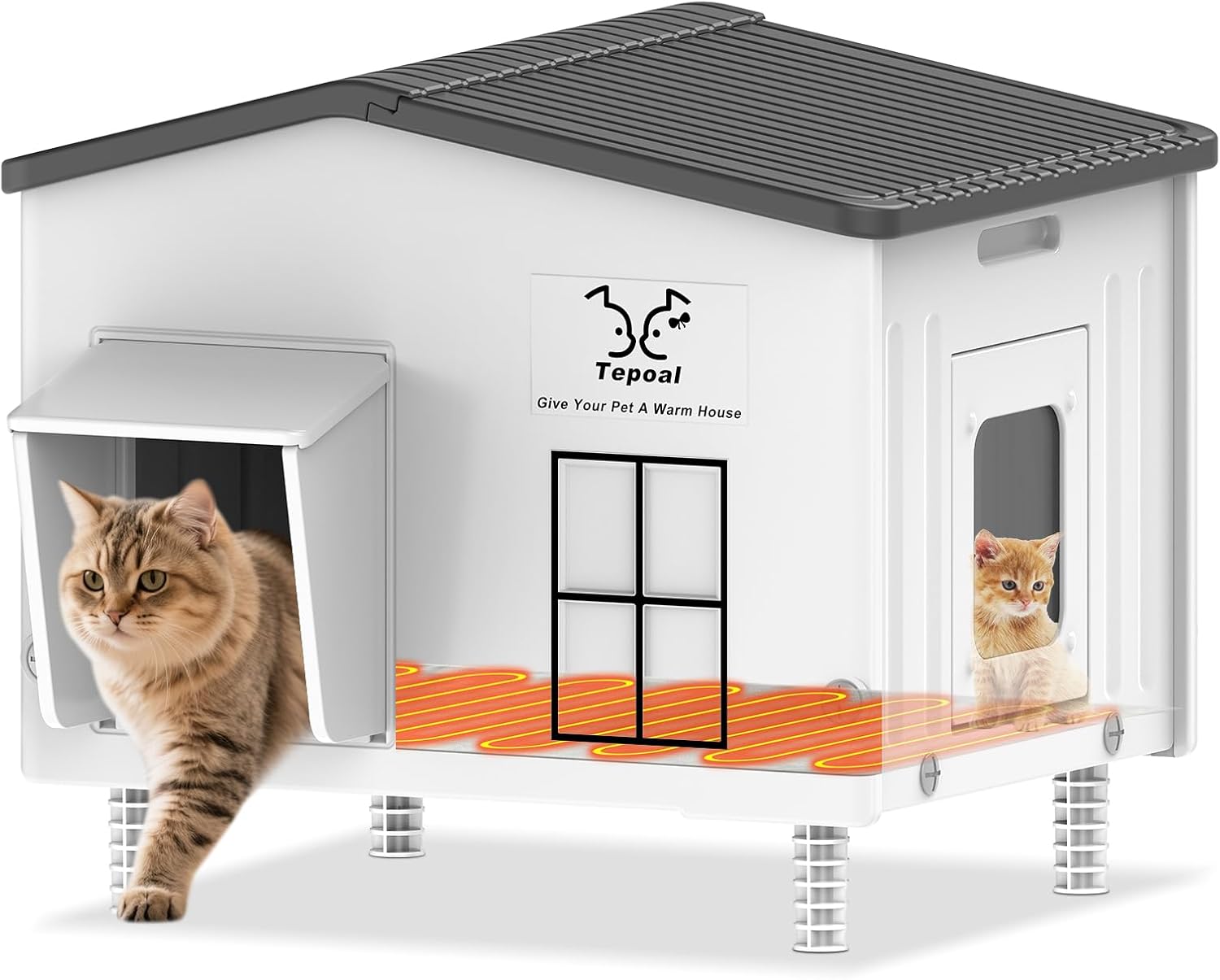 Indestructible Large Heated Cat House for Outside, Heated Outdoor Cat House 100% Weatherproof with Escape Door, Insulated Outdoor Cat Shelter for Multiple Cats Feral Stray Kitty. 21.7"x17"x20" Size 21.7" X 17" X 20"