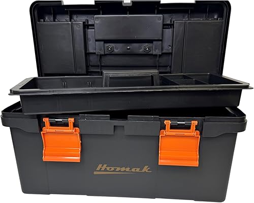Miniatura 4 de Homak Caja de herramientas de plástico con bandeja y divisores, color negro, 19.25 pulgadas