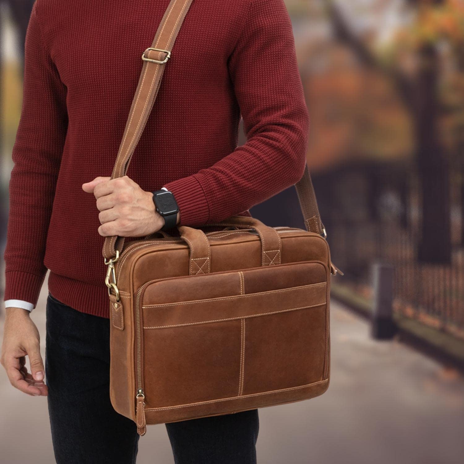 Buy Luxorro Full Grain Leather Briefcase For Men, Handcrafted Leather