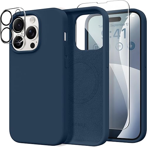 Miniatura 20 de GONEZ Funda de silicona para iPhone 14 Pro Max, compatible con MagSafe, con protector de pantalla + protector de lente de cámara, silicona líquida a