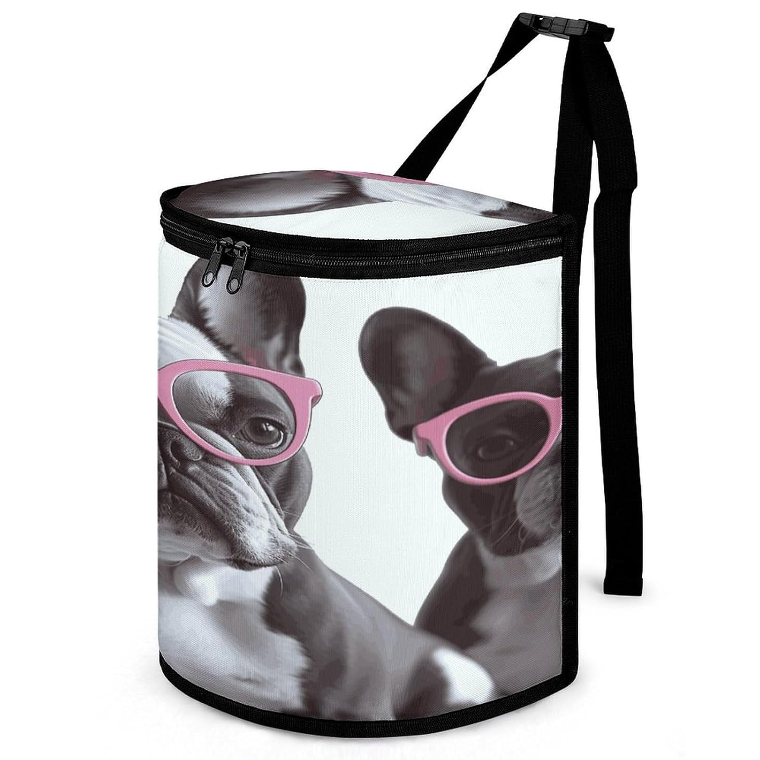 Car Garbage Storage Bag Bulldog Pink Glasses Printed Hanging Vehicle Trash Bin Car Trash Can with Zipper Lid Portable Garbage Storage Bags for Truck Van and SUV