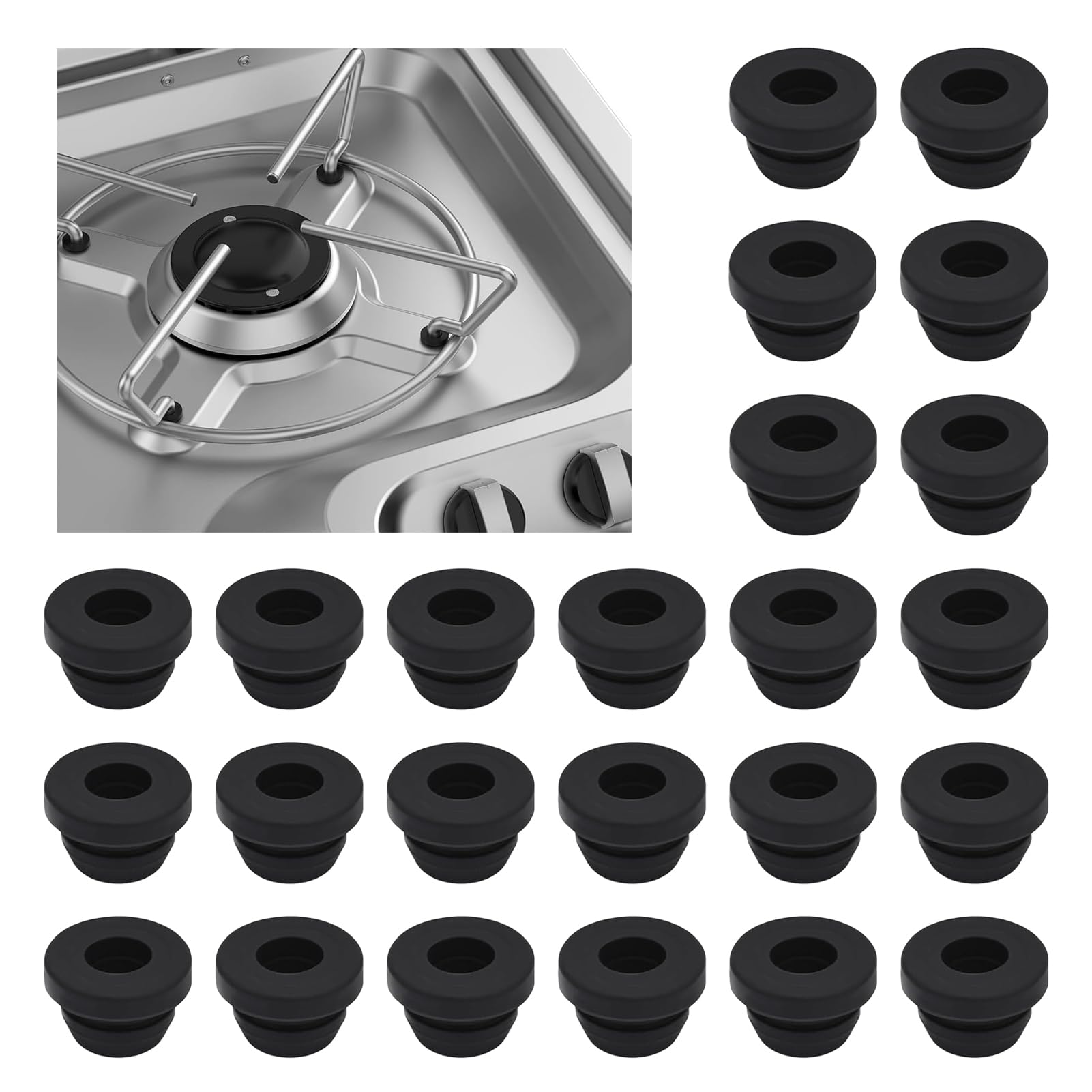 Terraxis 24 Stück Topfträger Gummifüße mit 5 mm Loch, Gummi Ersatzteile für Wohnmobilkocher und Gasherd Kochfeld, kompatibel mit Dometic, Smev und Thetford (5mm) Auto & Motorrad