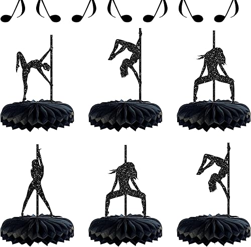 Miniatura 11 de Gyufise 8 piezas de centro de mesa con notas musicales de panal, centro de mesa de panal con purpurina negra, centros de mesa musicales para