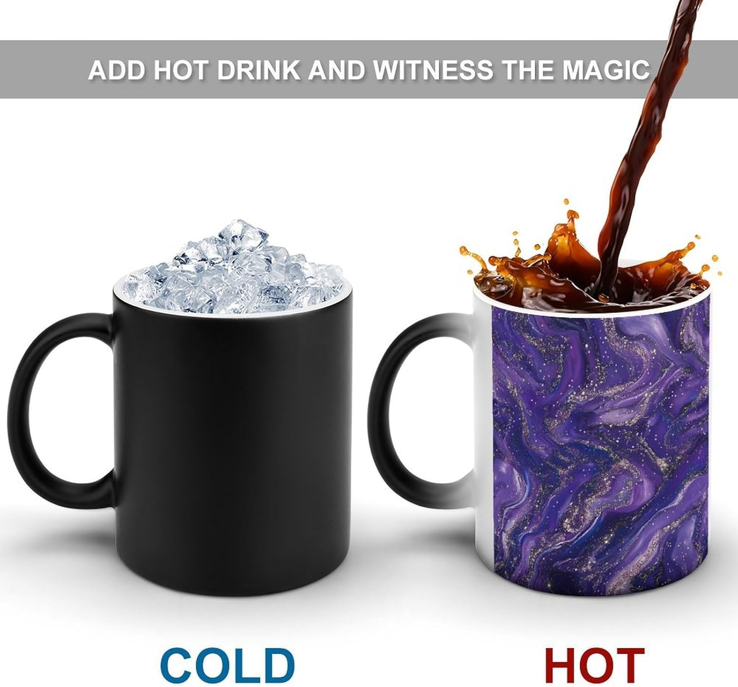 Purple Glitter Pattern Funny Color Changing Coffee Mug Ceramic Magic Cup Personalized Discoloration Tea Mugs