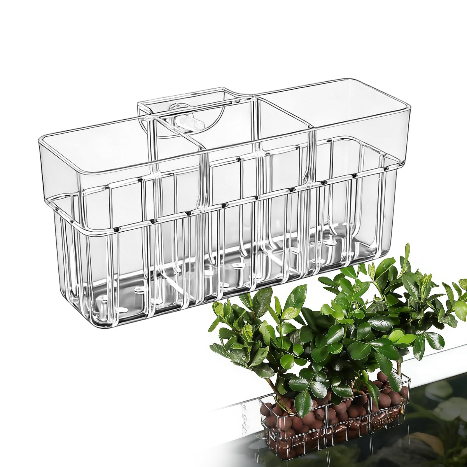 Support pour aquarium à 3 compartiments réglables hydroponiques en panier transparent