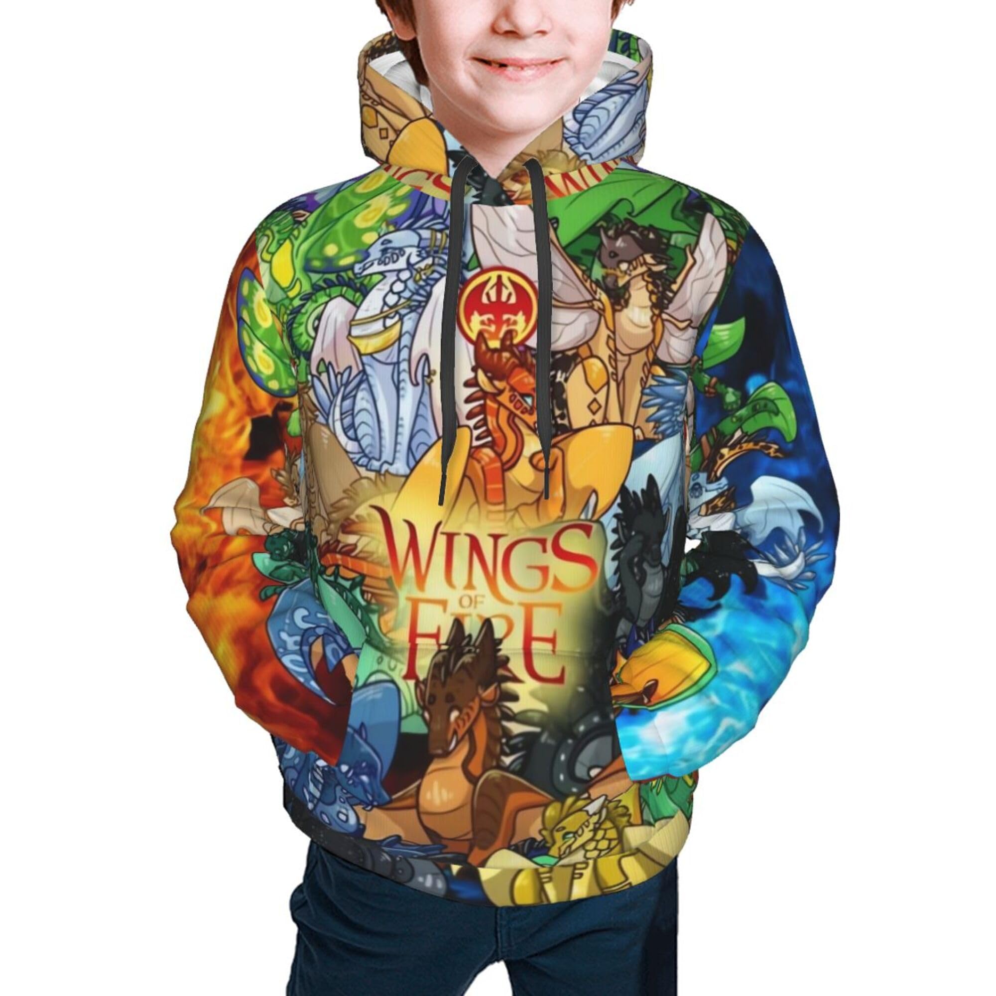 KKARNXOR Youth Hoodie Fire Dragons Wings Fashion Hooded Casual Sweatshirt Pullover with Pockets for Mens and Womens M