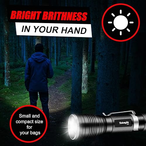 Miniatura 6 de Tokeyla Linterna táctica LED brillante, 3 modos de alto lúmenes, zoom, linternas pequeñas para uso diario, potentes para accesorios de campamento,