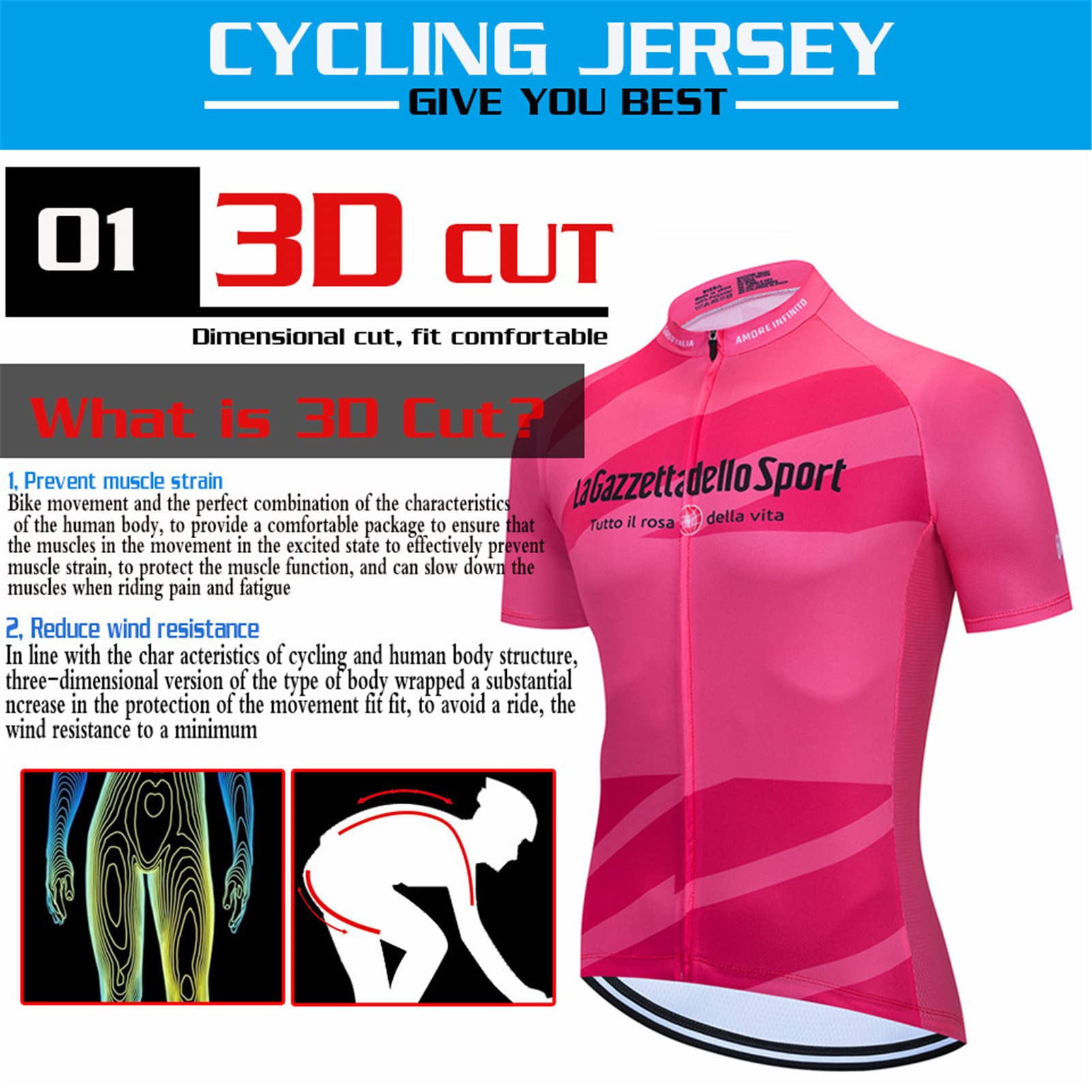 Abbigliamento Ciclismo da Uomo,Maglia Manica Corta+Pantaloncini+ Salopette Ciclismo Con Cuscinetto in gel 20D,Abbigliamento da Ciclismo Traspirante Elastico Set