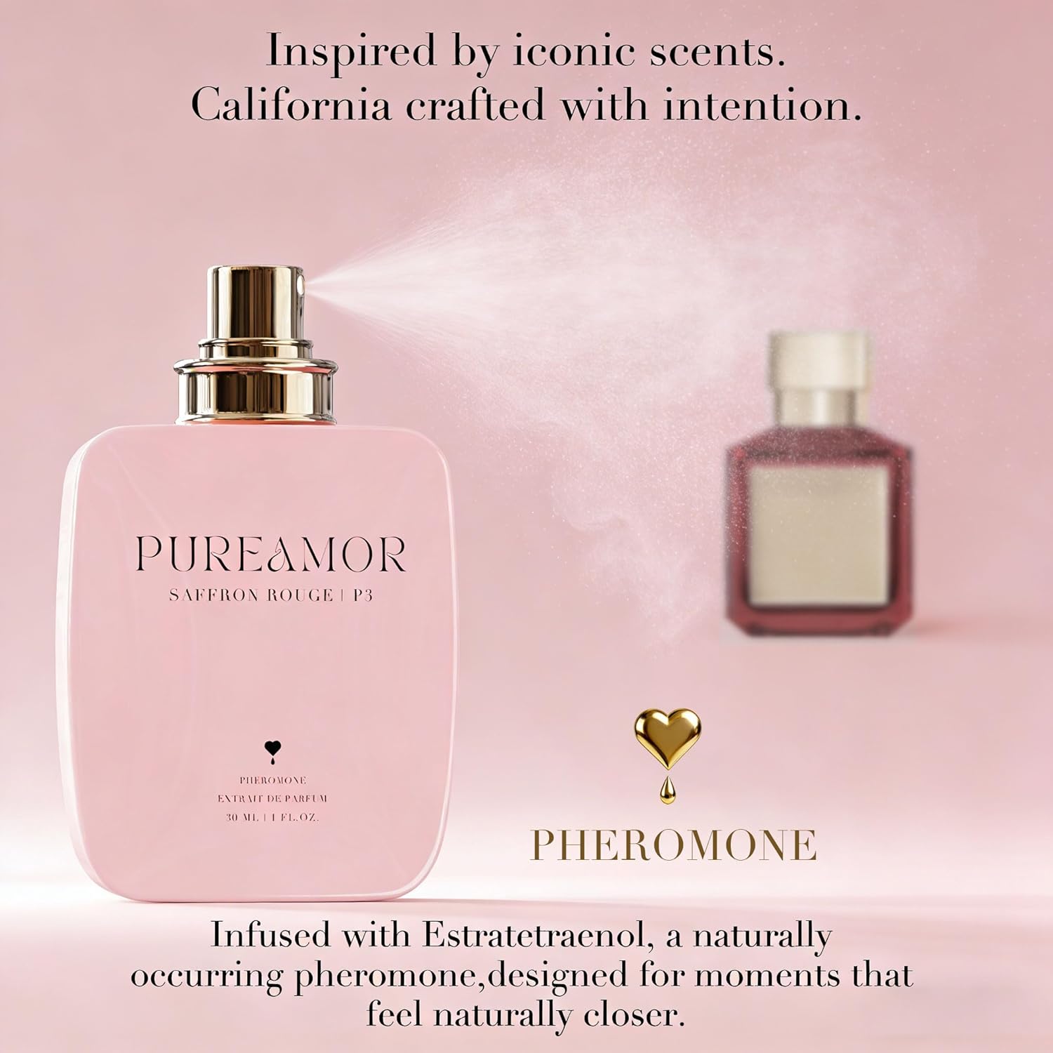 PUREAMOR Pheromone Perfume for Women, Saffron Rouge Eau de Parfum Spray – Warm Spicy Scent with Saffron, Amber & Cedarwood, Long Lasting Fragrance, 1.0 oz / 30 ml
