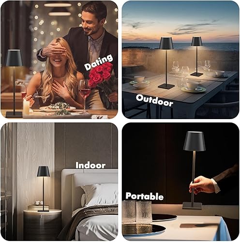 Vista 9 de 2-Pack LED Cordless Table Lamp, Rechargeable Battery Desk lamp 3W 5500mAh Battery Operated Stepless Dimming Modern Portable Table Light for