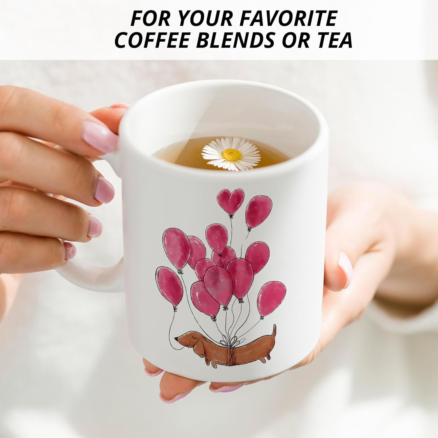 Dachshund Coffee Mug - Weiner Dog Ceramic Cup With Pink Balloon Design - Doxie Gift for Dog Lovers - Image 4