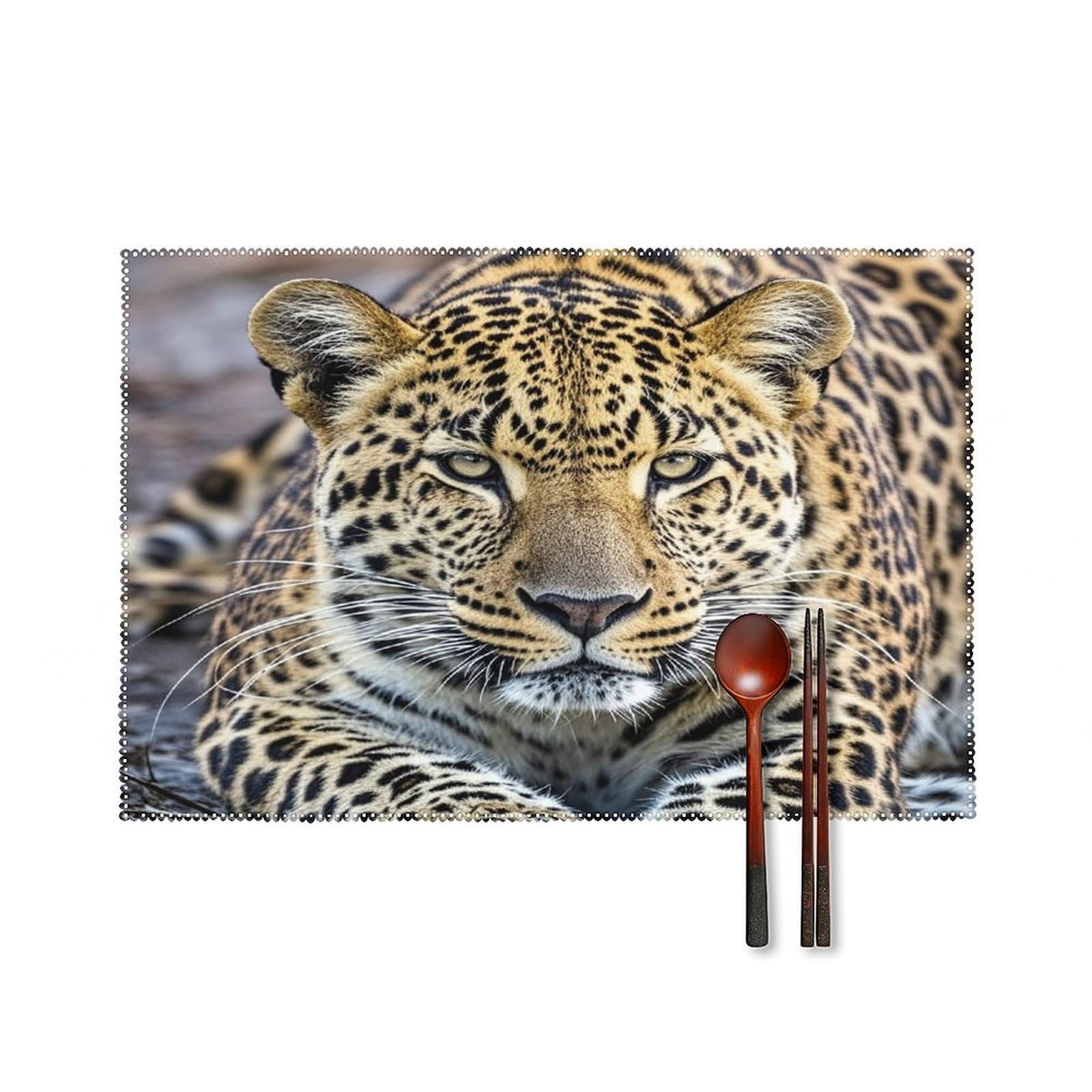 African Animal Leopard Placemats Set of 4 Heat Resistant Non-Slip Place Mats Wipeable Easy to Clean Table Mats for Kitchen Dining Party Outdoor Placemats