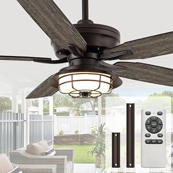 NORFOLK 52" Outdoor Ceiling Fans with Lights for Patios, Waterproof Ceiling Fan and Remote, Wet Rated and 3 Color LED Lighting, Farmhouse for Outside Gazebo Backyard Canopy, Grey Blades