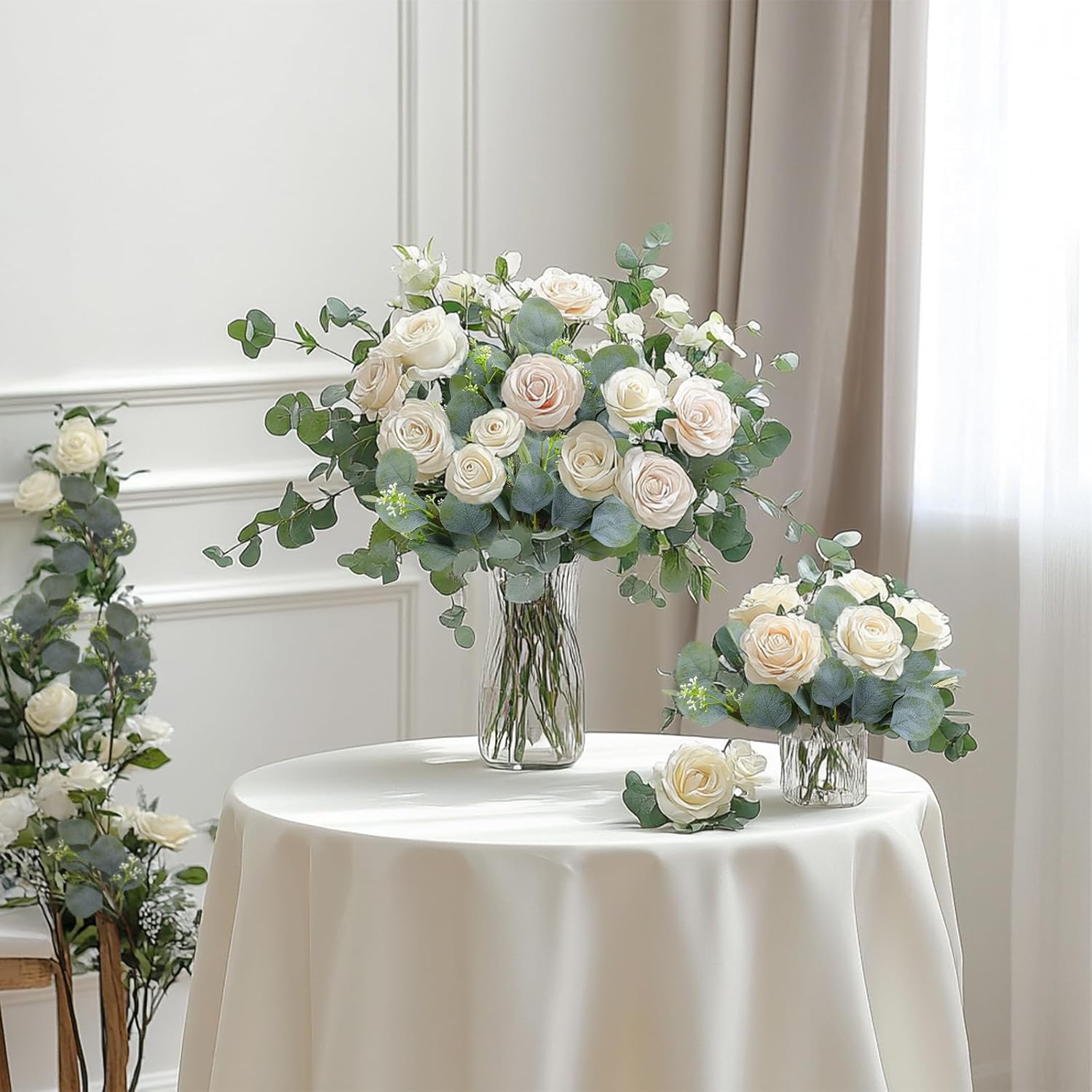 40 Pcs Faux Eucalyptus Leaves Stems Bulk Silver Dollar White Seed Artificial Greenery Stems Fake Sprays Branches for Wedding Table Centerpiece Bouquet Garland Floral Arrangement Home Decor - Image 4