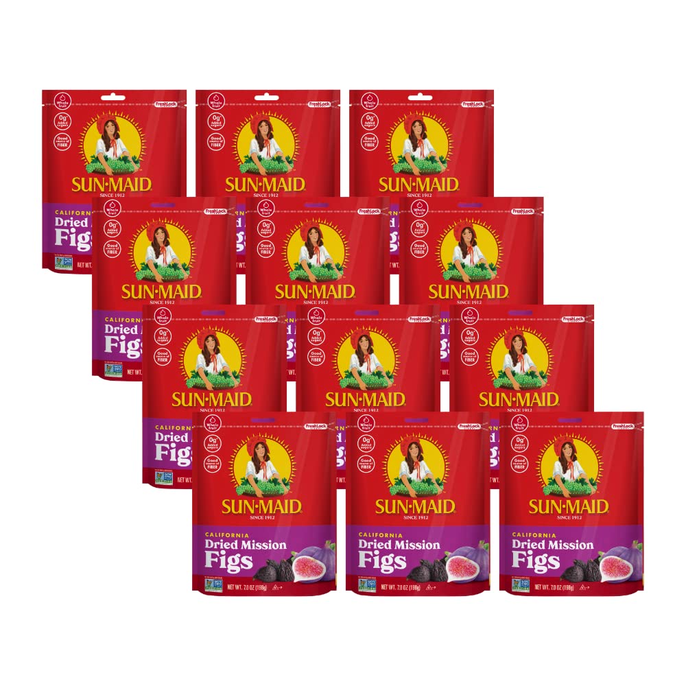 Sun-Maid California Dried Mission Figs, No added sugar, Non-GMO 7 oz (Pack of 12)