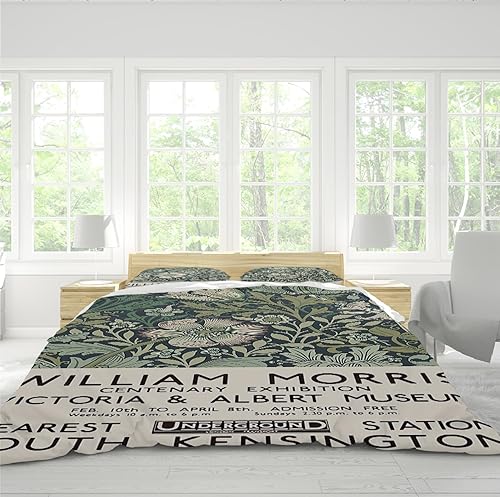 Miniatura 3 de FEIPUHOME Art William Morris - Juego de ropa de cama verde bohemio, vintage, exuberante, vegetal, hojas, flores, funda de edredón para adolescentes