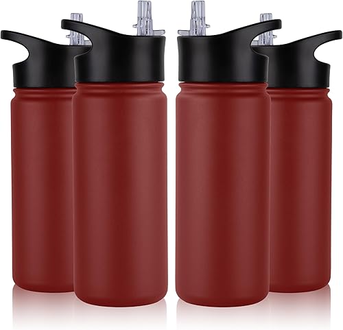 Miniatura 80 de Paquete de 8 botellas de agua deportivas de acero inoxidable con aislamiento de 32 oz, botellas de agua con tapa de pajita y tapas de boca ancha,