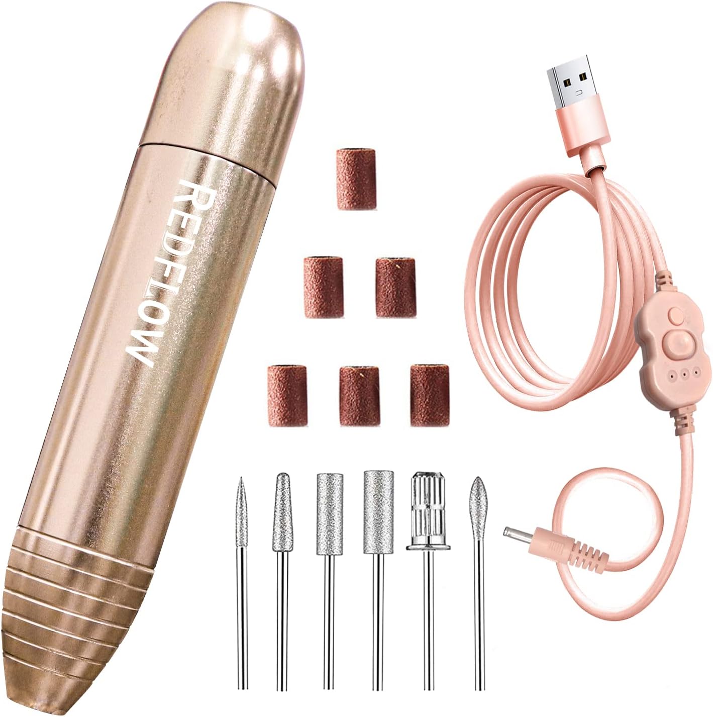 Electric Nail Drill Kit,RedFlow Professional Nail Drill Machine,Compact Type,for Nail File Exfoliating Abrasive Acrylic Nail Drill,with 6 Pcs Nail Drill Bits (Gold)