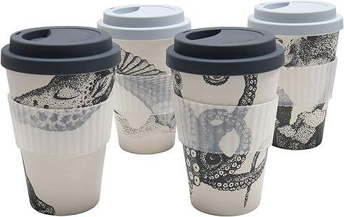 Miniatura 7 de Chef Craft Taza de viaje de fibra de bambú ecológico, juego de 4 piezas, 22 onzas, natural