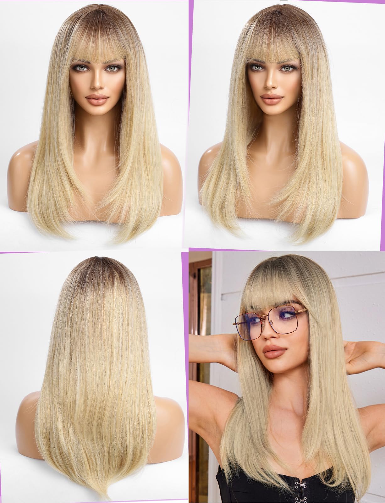 WOKESTAR Long Straight Wigs for Women with Fringe Layered Synthetic Light Blonde Color Wigs for Women, average - Image 2