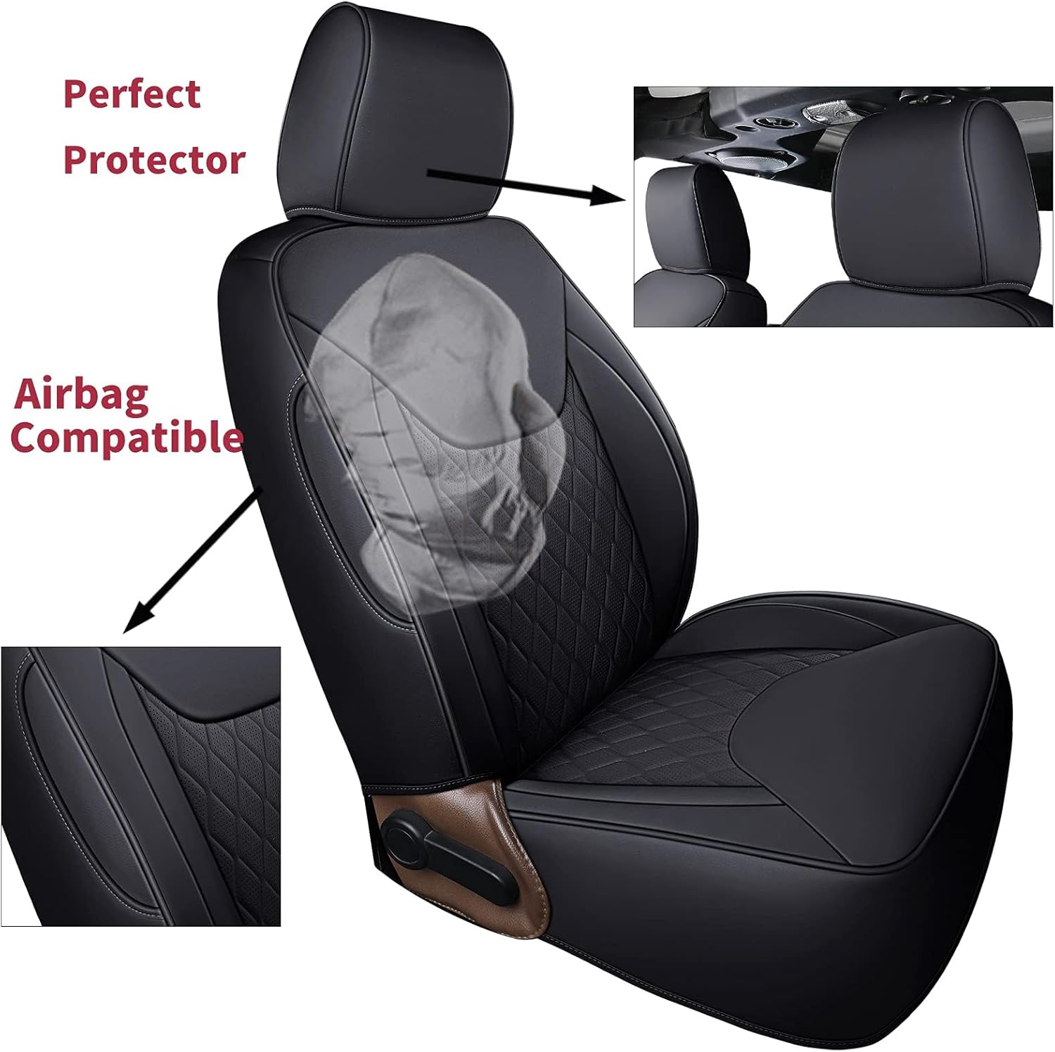 Coverado Seat Covers for Jeep Wrangler JK JL, Leather Front Seat Covers for Truck Automotive Wrangler Seat Covers Custom Fit for 2007-2017 Jeep Wrangler 2-Door/4-Door（Black）