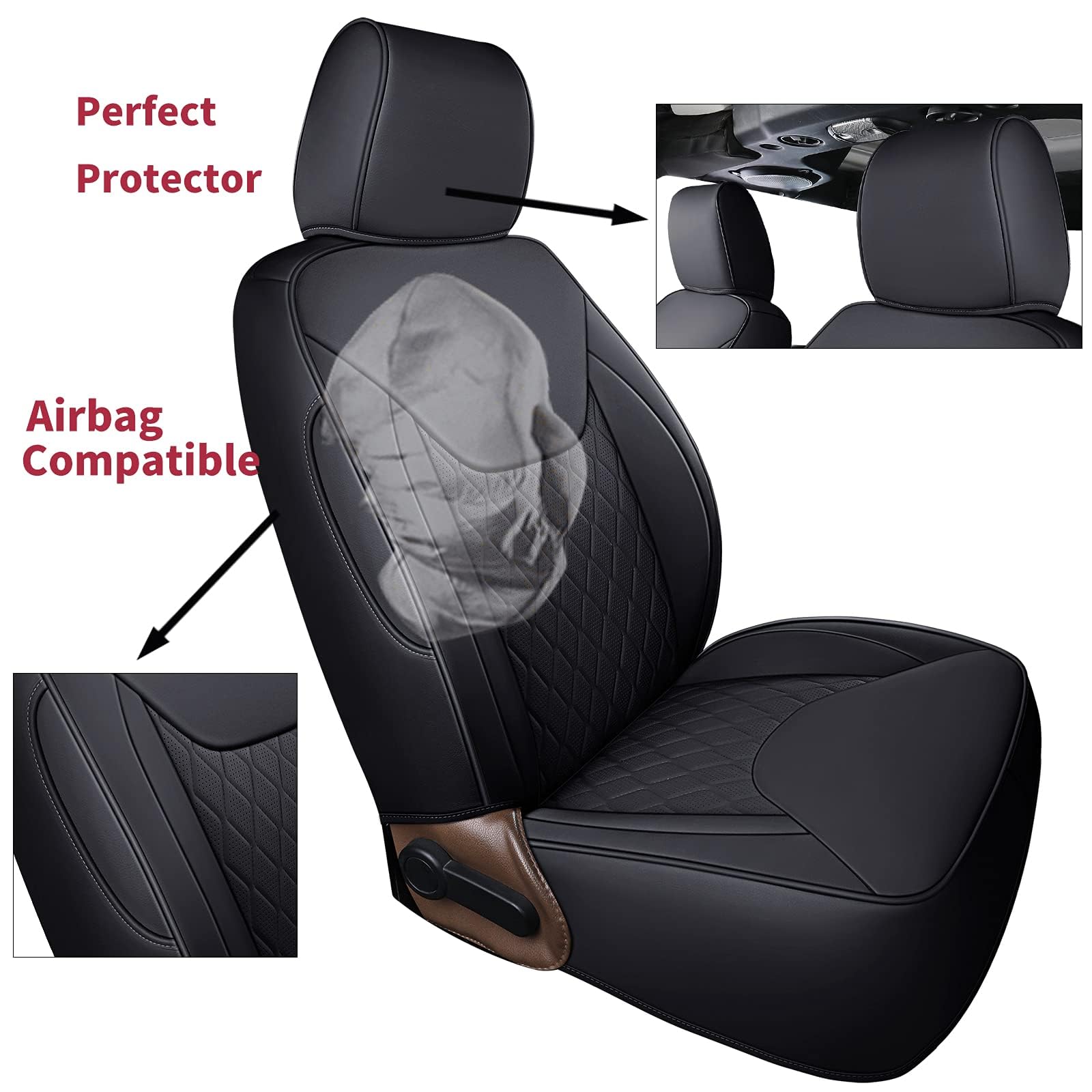 Coverado Housses de siège pour Jeep Wrangler JK – Housses de siège Avant en Cuir pour Camion Wrangler – Housses de siège personnalisées pour Jeep Wrangler 2007 à 2017 2 Portes/4 Portes (Noir)