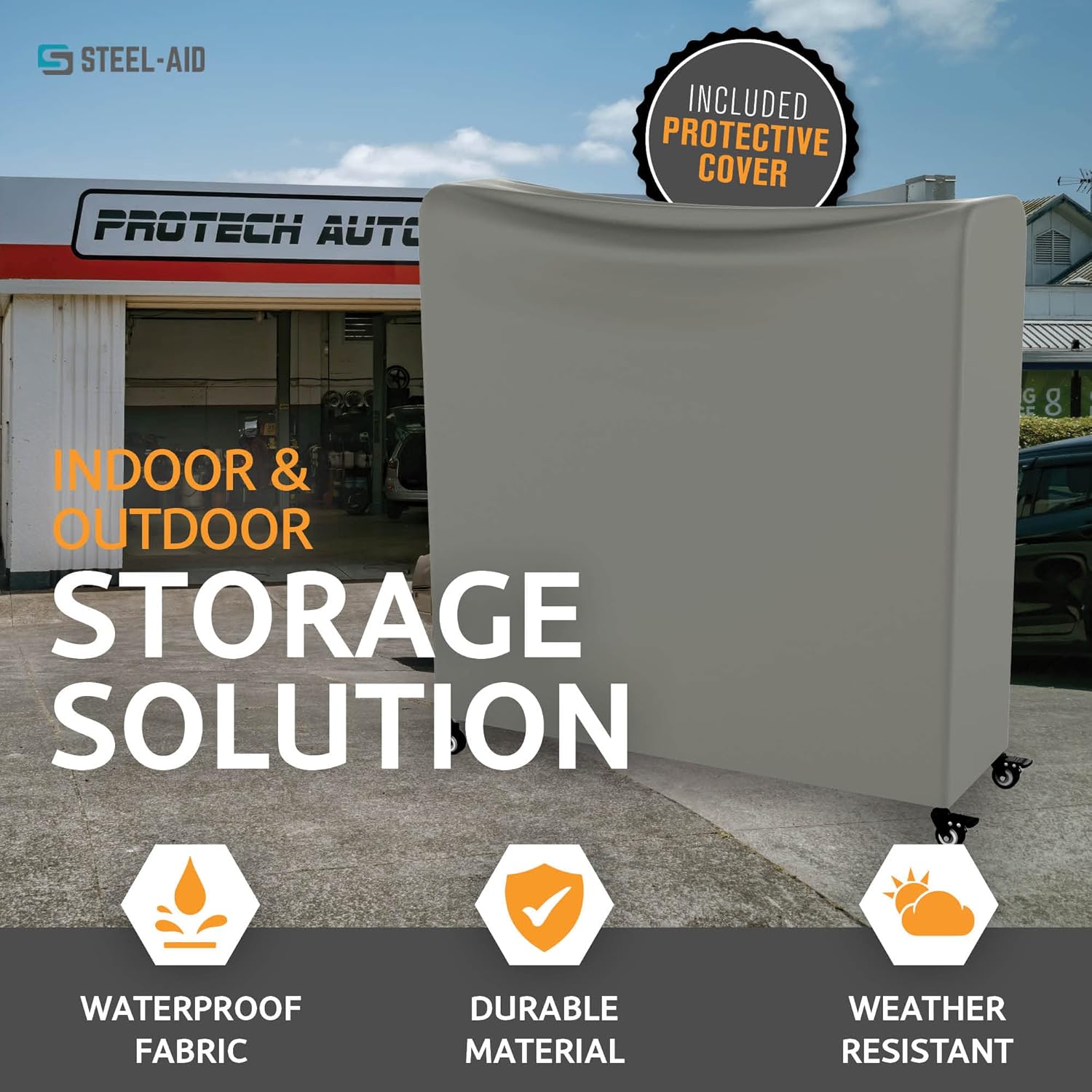 STEELAID Rolling Tire Rack – Metal, Adjustable, Tire Stand & Protective Cover, Included 4 Adjustable non rolling Legs [Updated 48'' L With 4 Wheels included]