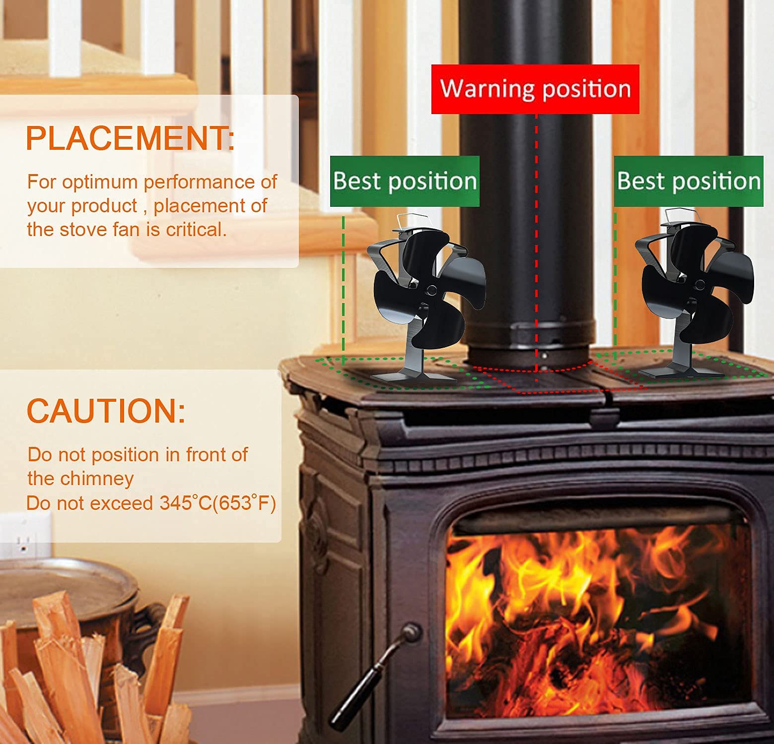 Ventilador de estufa Ventiladores para chimeneas Ventilador para Estufa de Leña/Estufas de Pellets/Chimeneas de Leña/Estufas de Gas