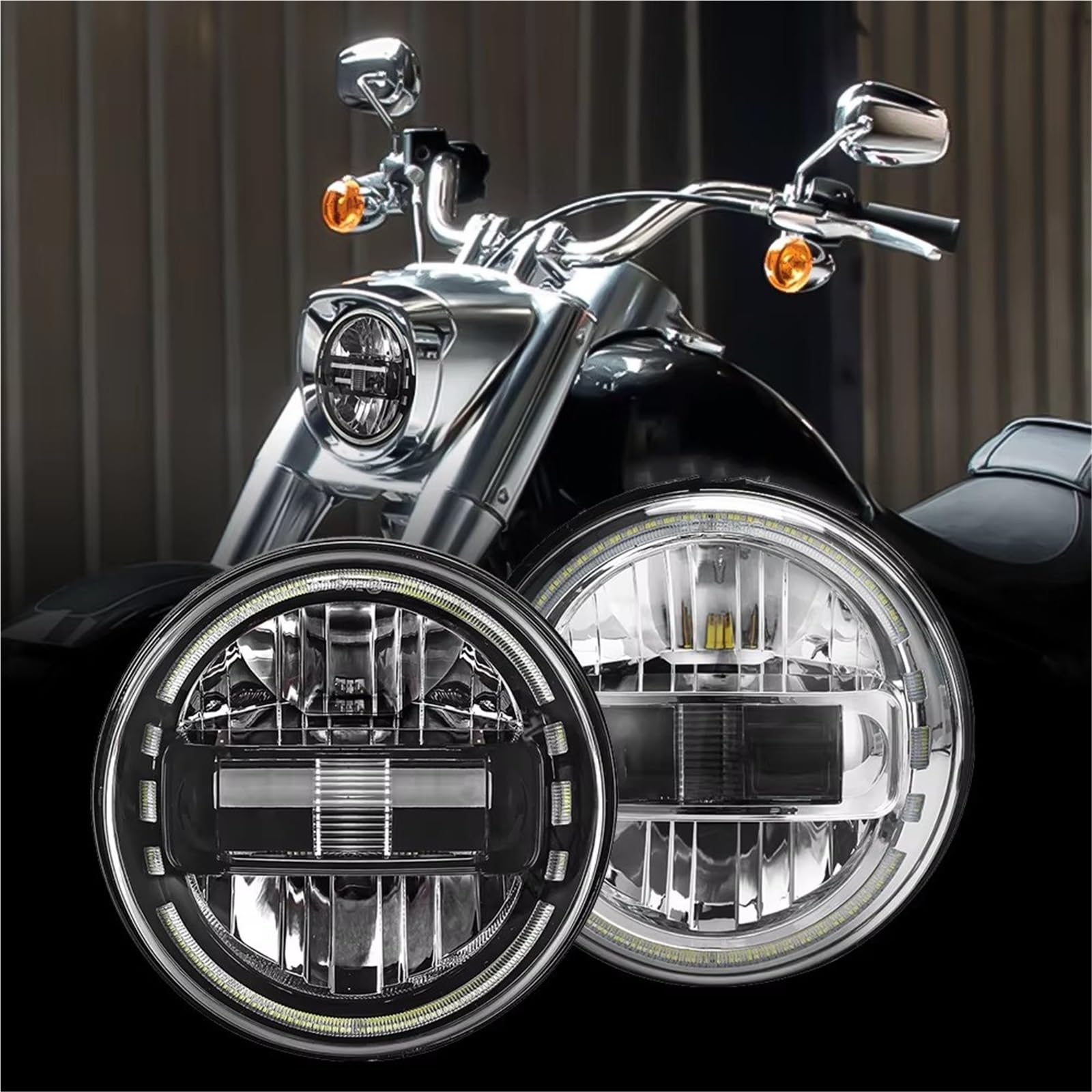 MESKEL Fari Anteriori Moto per Touring per Softail per Heritage per Street per Glide per Road per King Proiettore Faro LED Universale da 5,75/7 Pollici 90W per Moto | 7 inch Black