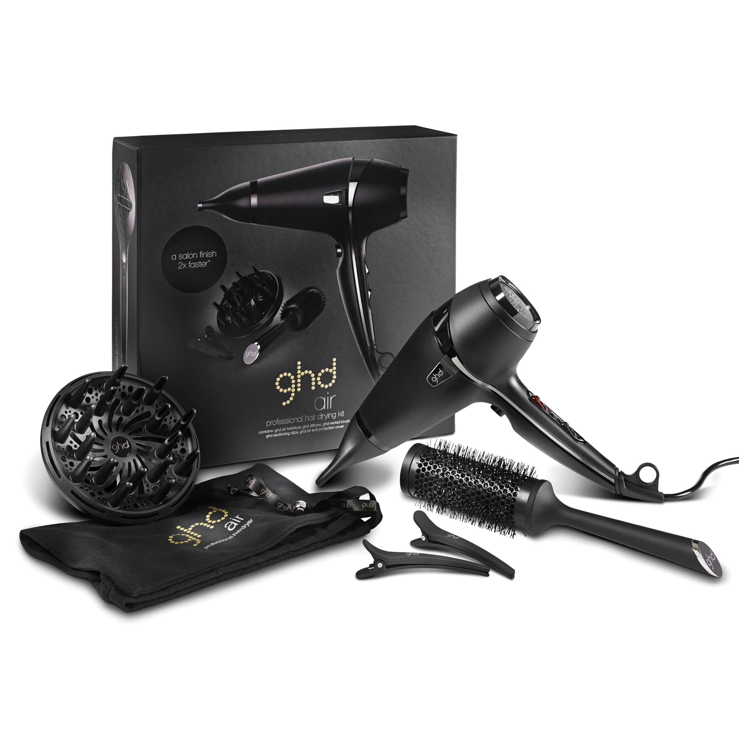 ghd Air Kit Phon Professionale, Include Asciugacapelli Effetto Anticrespo con Motore AC e Tecnologia a Ioni, Beccuccio, Diffusore, 2 Clips e Spazzola in Ceramica, per uno Styling da Salone