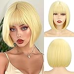 WERD Blonde Bob Wig with BangsStraight Bob Wig Short Blonde Wigs for Women, Short Light Blond Synthetic Heat Resistant Colorful Wig for Cosplay Party Use