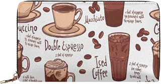 Carteira feminina Coffee Mocha com zíper em volta da carteira de couro com zíper para café latte em volta da carteira clutch porta-cartões organizador