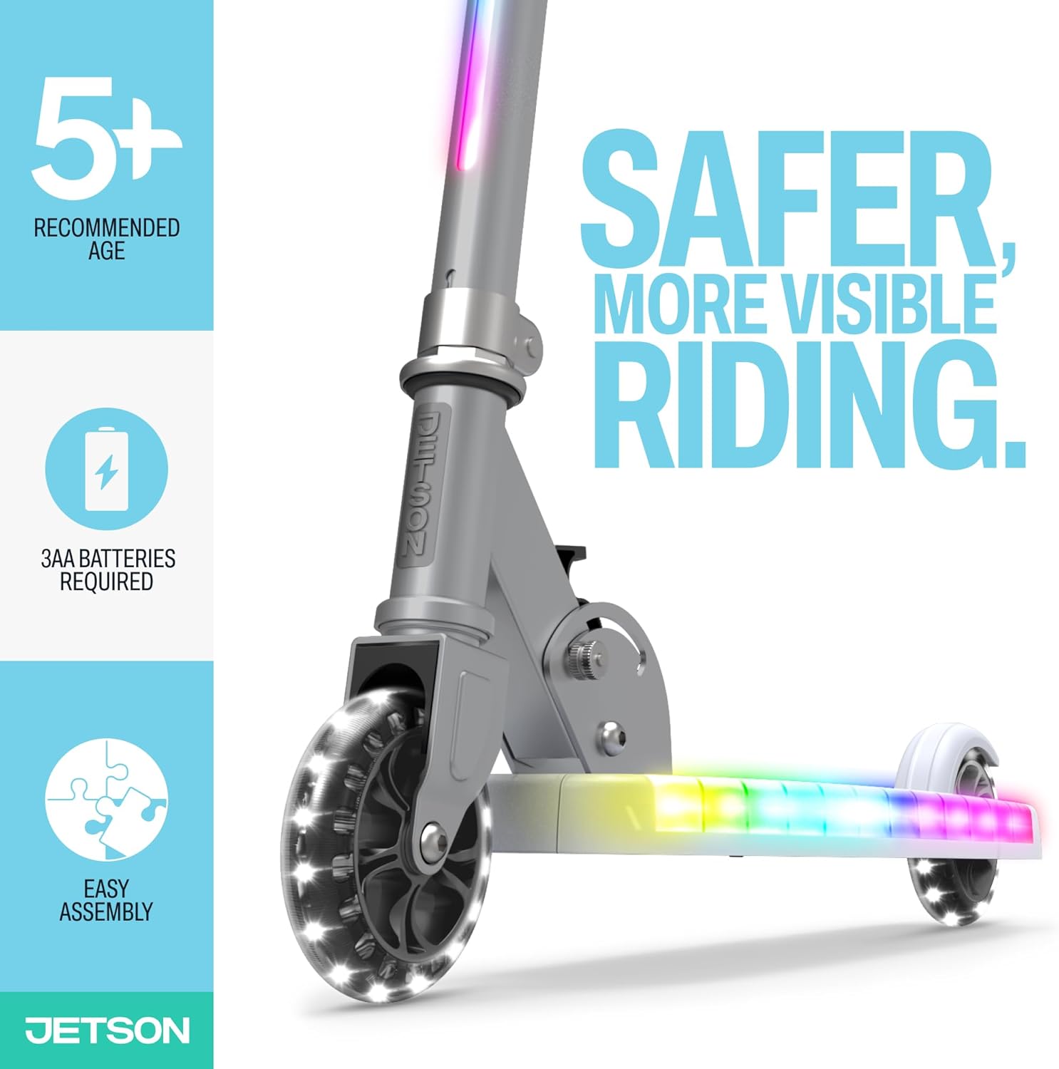 Jetson Helio X 2-Wheel Light-Up Kick Scooter, Portable Scooter for Kids with Light-Up 4-Inch Wheels, Adjustable Handlebar Height, Folding Design, Ages 5+