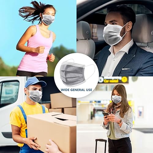 Miniatura 5 de 100 unidades de mascarillas grises desechables de 3 capas, mascarillas faciales transpirables