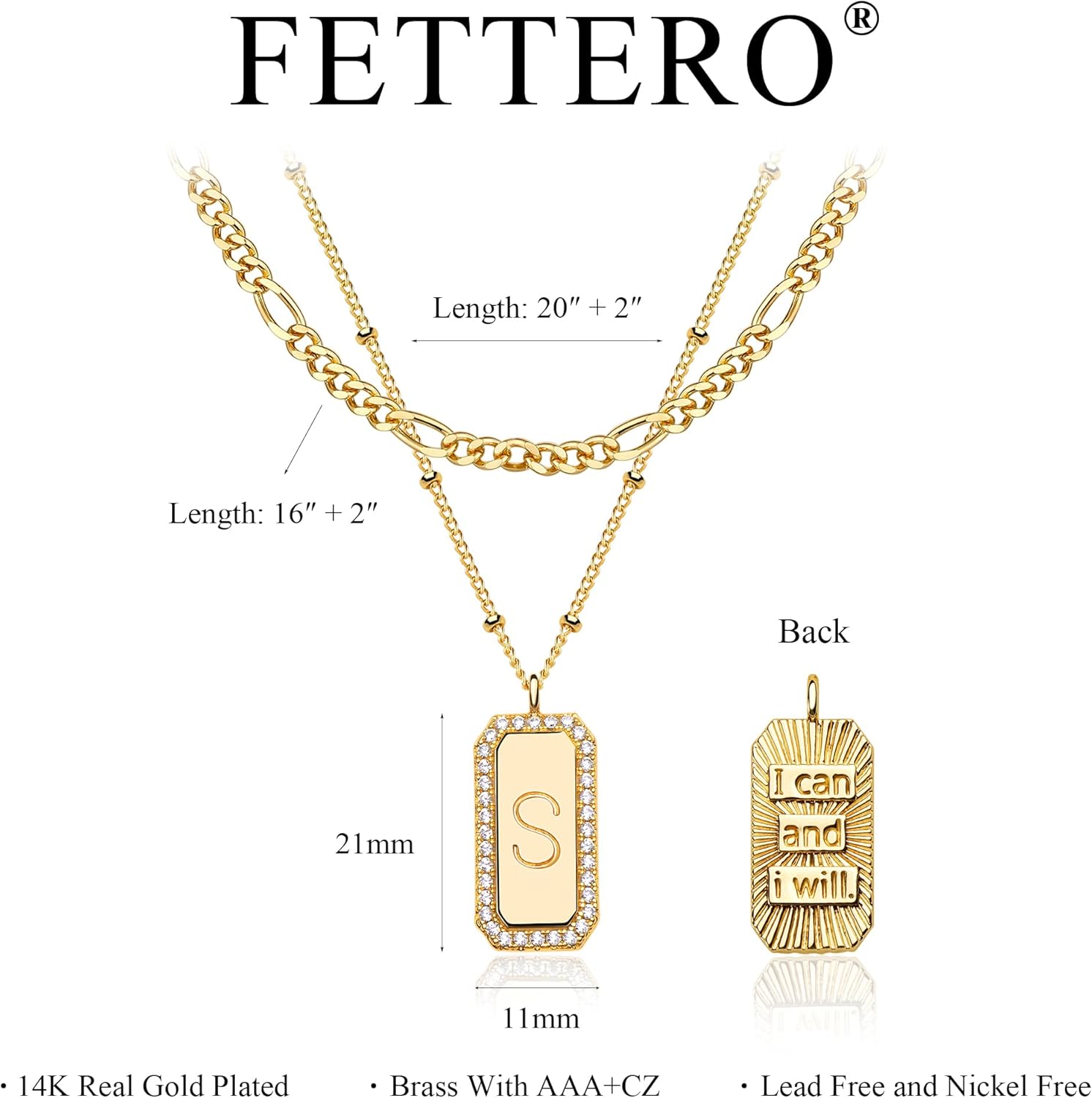 Fettero Gold Layered Initial Necklace for Women 14K Gold Plated Letter Necklace Dainty Gold Name Necklace Chain Choker Personalized Initial Tag Pendant Necklace for Women Trendy Gold Jewelry Gift - Image 7